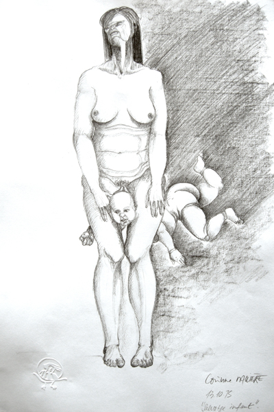 Salvatge infant. Crayon graphite 37 X 28 cm